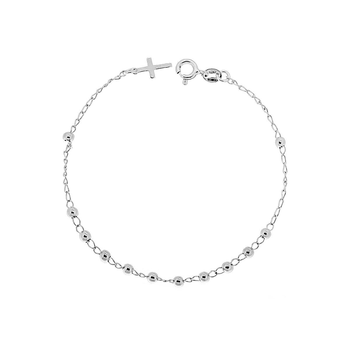 Bracciale Rosario cm 19 con Grani Lisci mm 3 e Croce pendente in ARGENTO 925 Galvanica Rodio