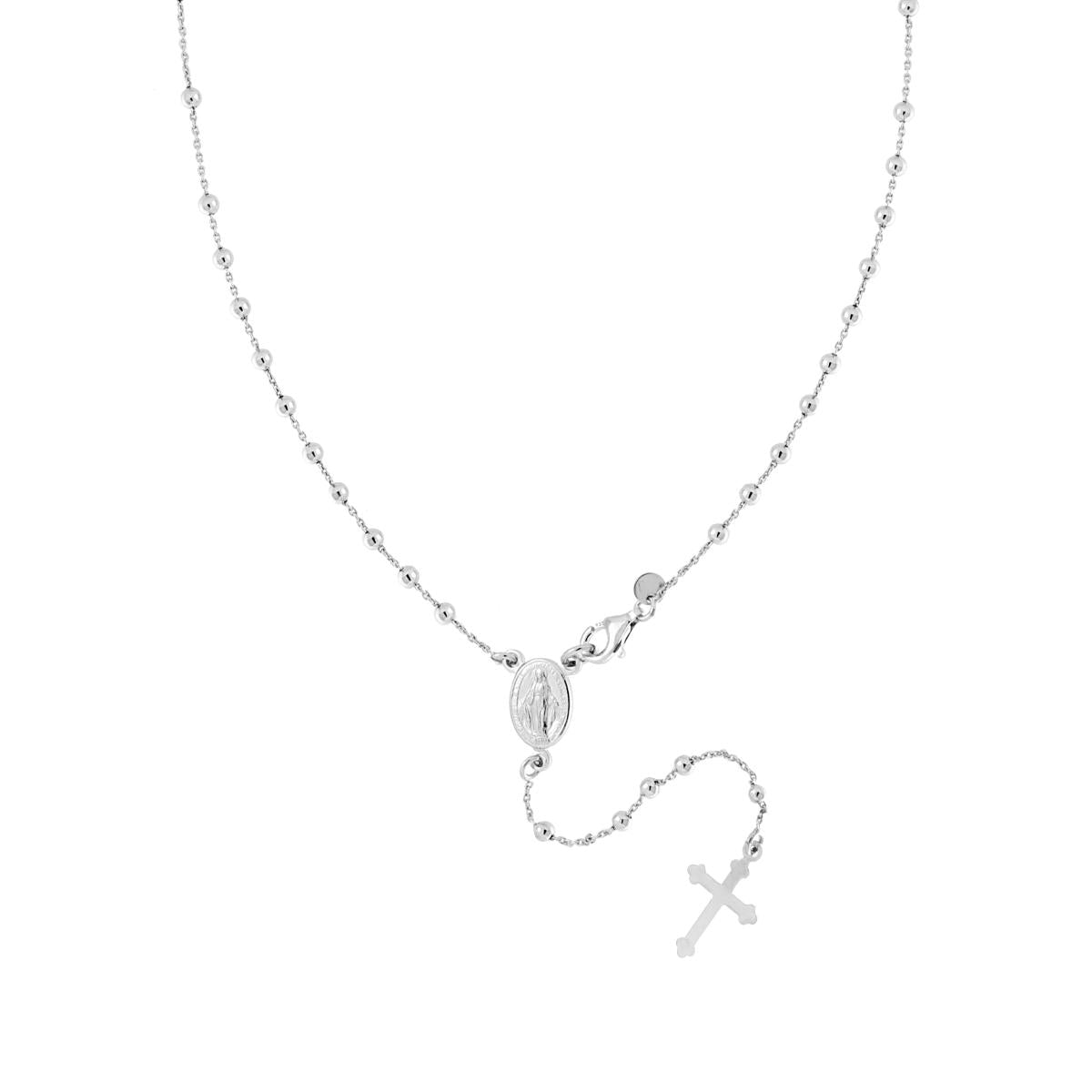 Collana Rosario cm 50 con Grani a pallina mm 2.5 in ARGENTO 925 Galvanica Rodio