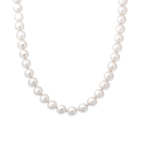 Collana Perla Bianca mm 8 in vetro perlato con filo e chiusura in ARGENTO 925 Galvanica Rodio