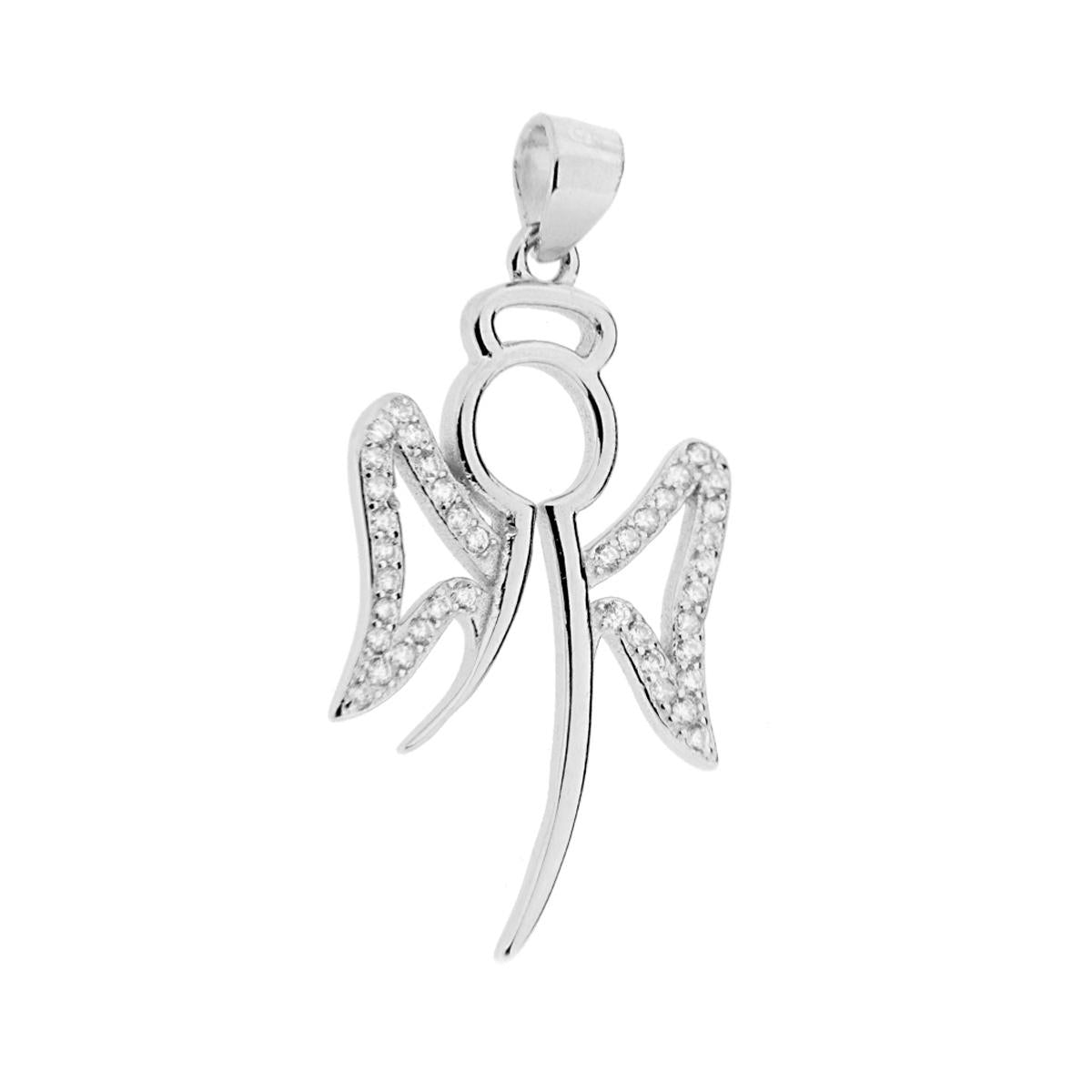 Ciondolo Angelo con Cubic Zirconi Bianchi ARGENTO 925 Galvanica Rodio