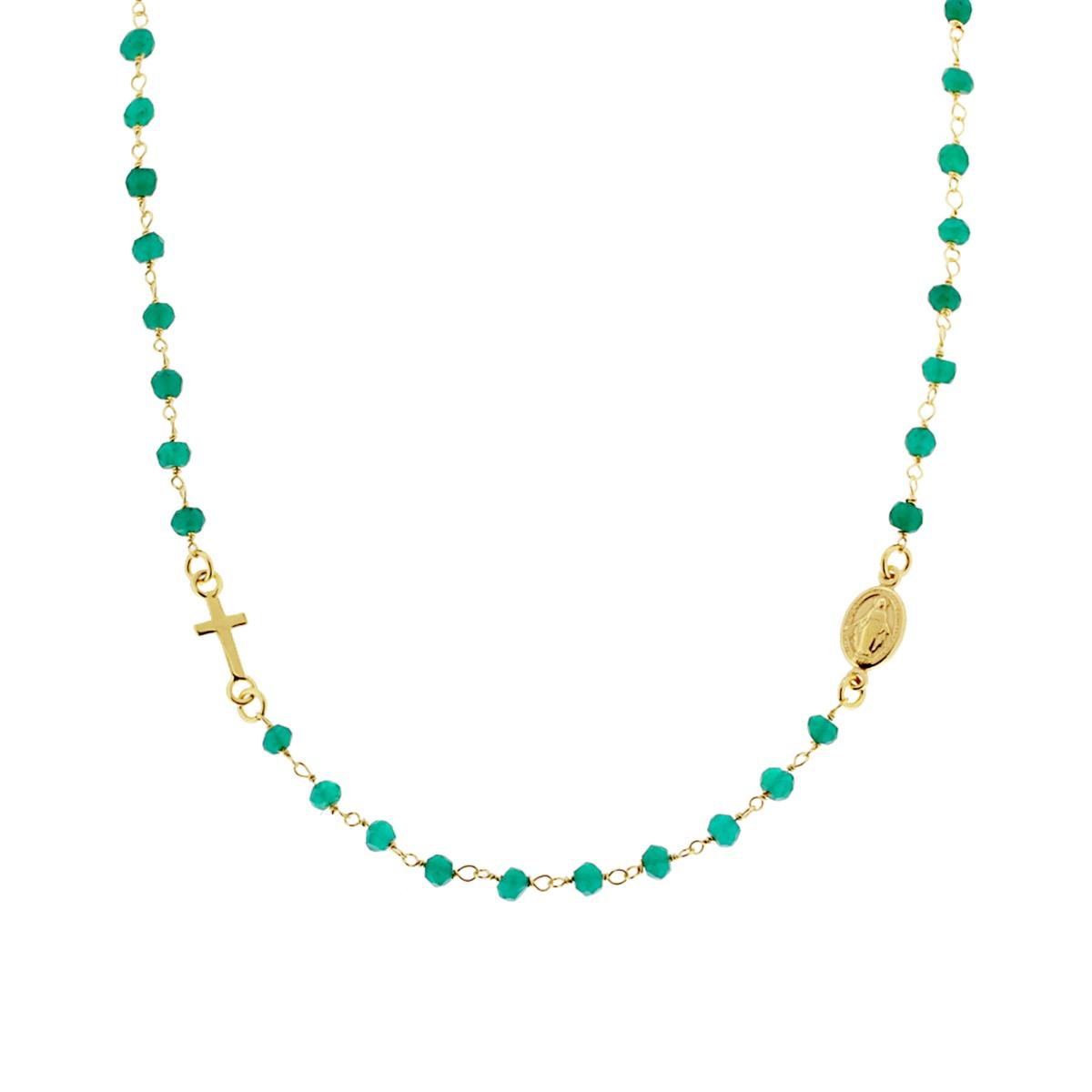 Collana Rosario modello Girocollo cm 50 con Crystal Verde Diamantato mm 3.5 in ARGENTO 925 Galvanica Oro